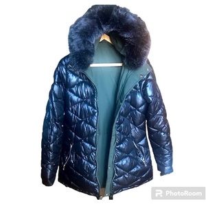 Puffer Jacket Reversible Black & Hunter Green Fabric YMI Women's Size Large